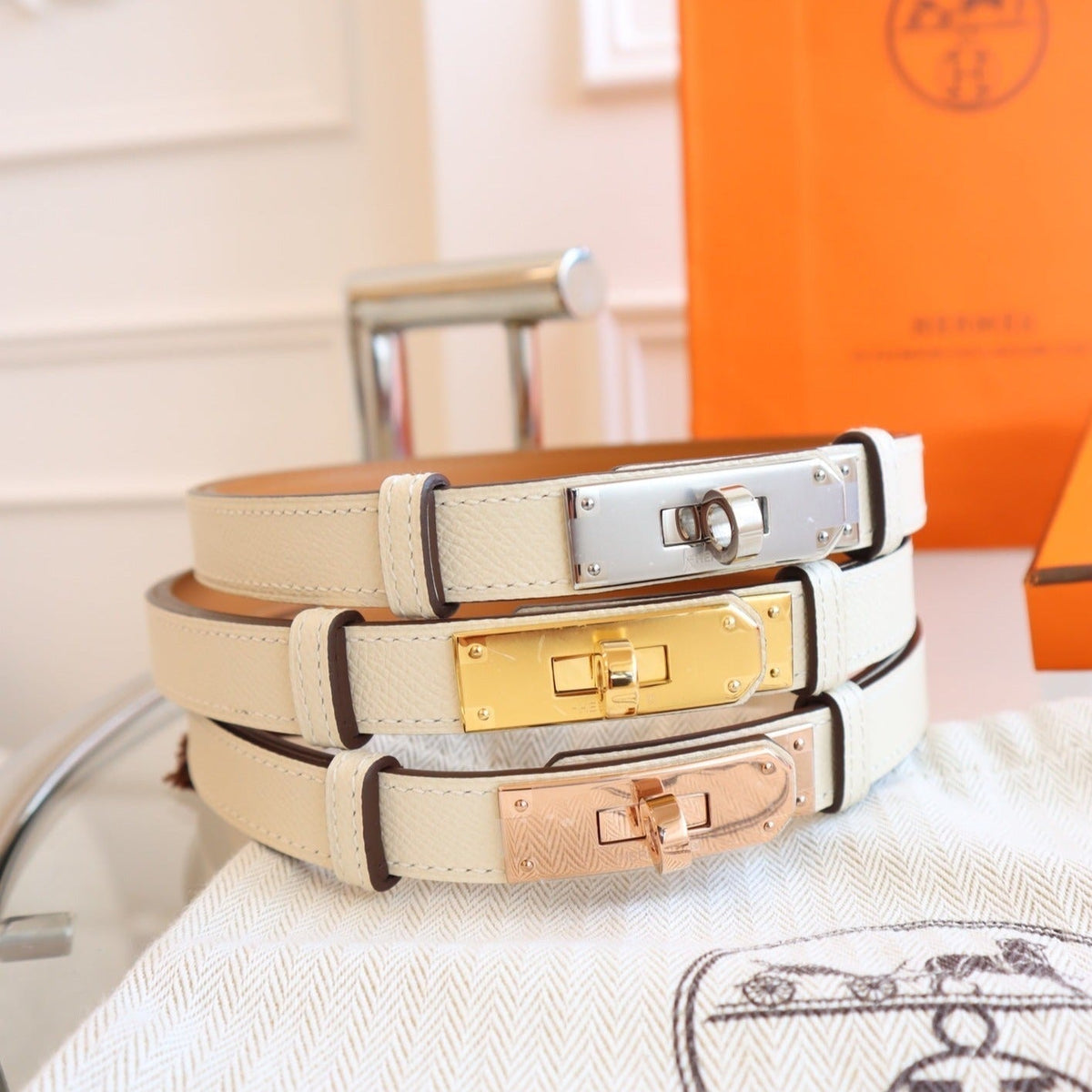 hm kelly belt 18mm white epsom leather
