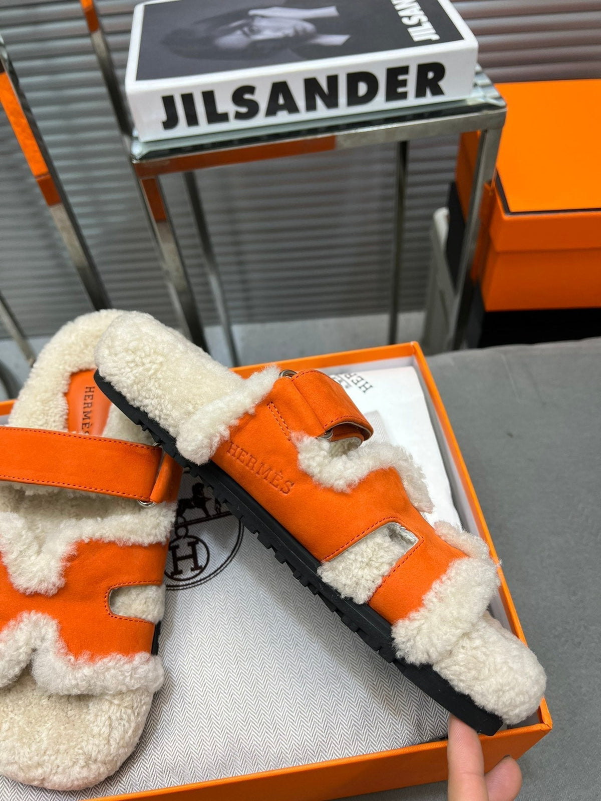 HM Chypre Sandal In Orange Suede And Fleece Lining  953827
