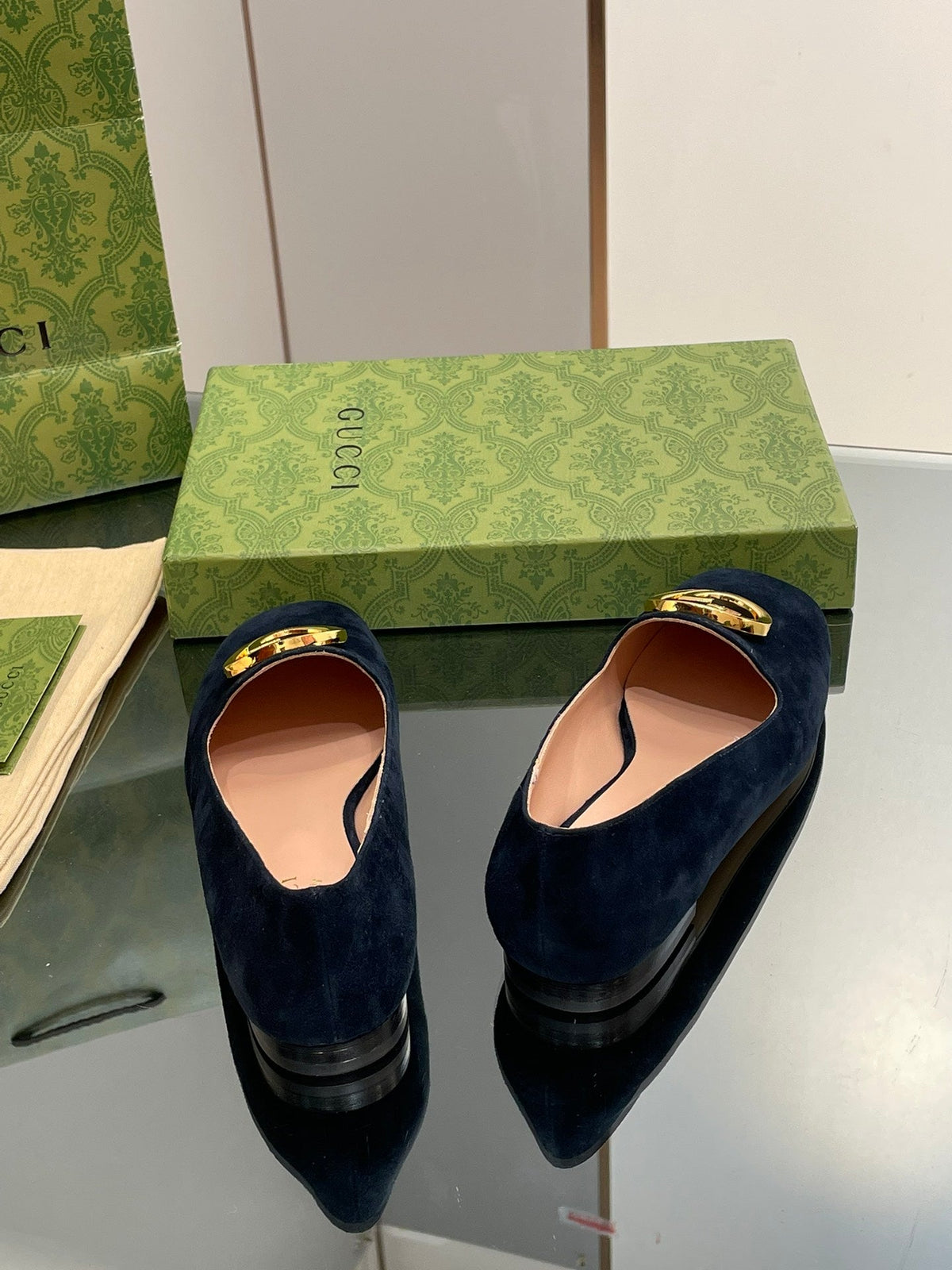BLONDIE LOGO-PLAQUE LOAFERS IN SPACE BLUE SUEDE