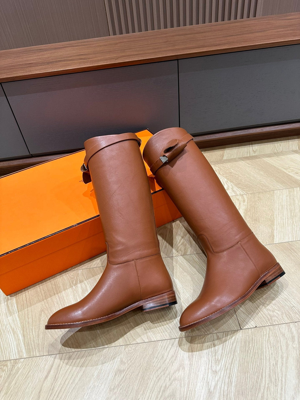 HM 26S Bow Buckle Jumping Boots 2.5cm Tan Leather 112946