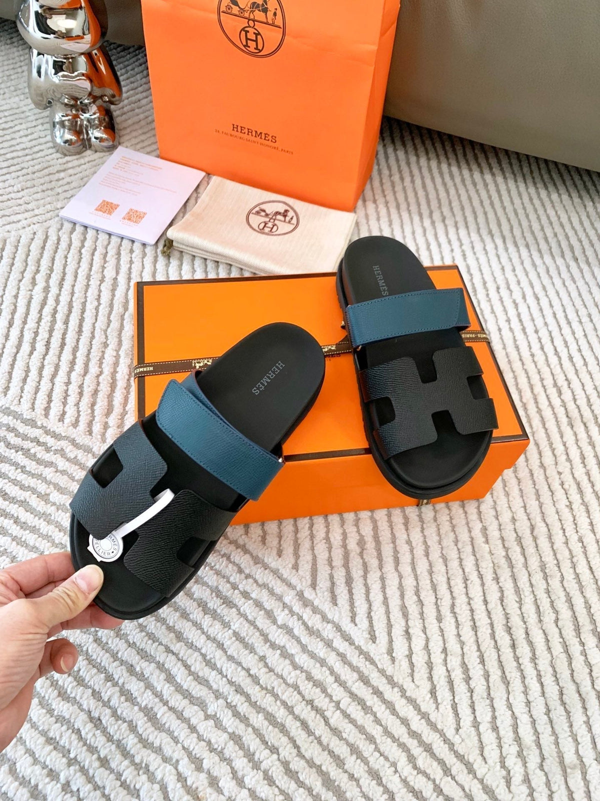 HM Chypre Sandal Black Mix Blue Navy Cowhide  963517