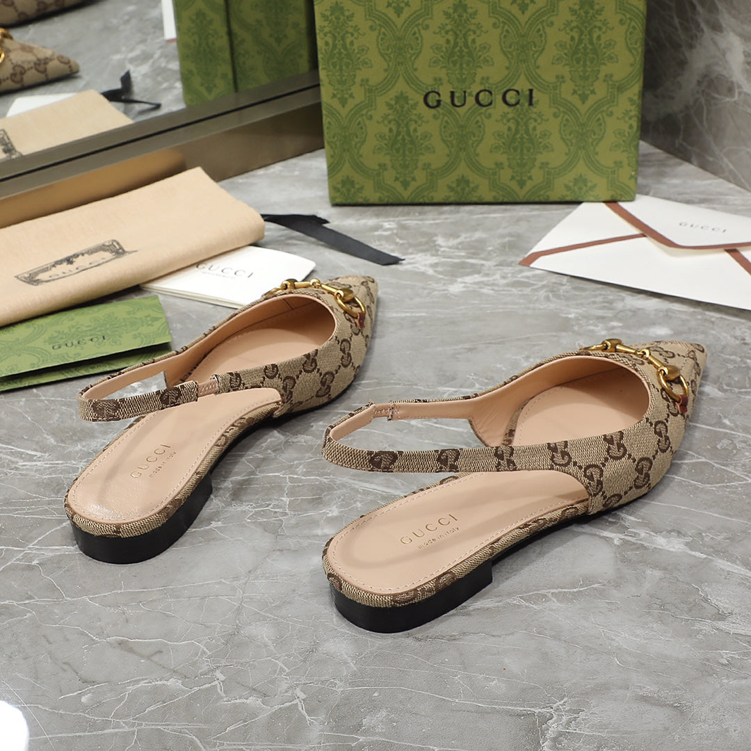 GG Slingback Flat Sandals Brown Caro