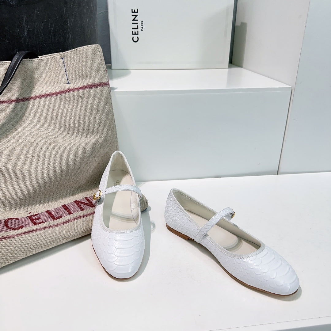WHITE PYTHON PRINT LEATHER BALLET FLATS