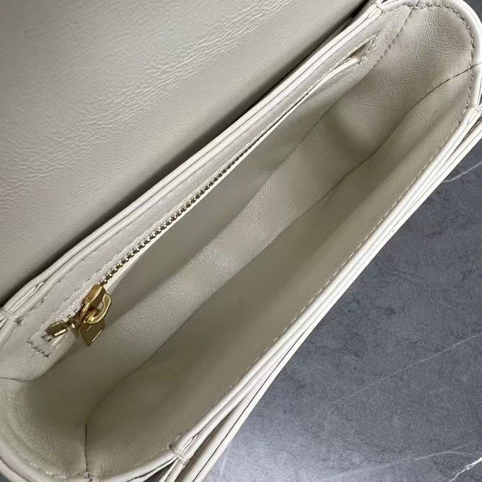 Celine Chain Besace Clea Bag Triomphe White Calfskin GHW