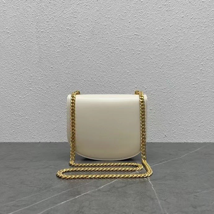 Celine Chain Besace Clea Bag Triomphe White Calfskin GHW