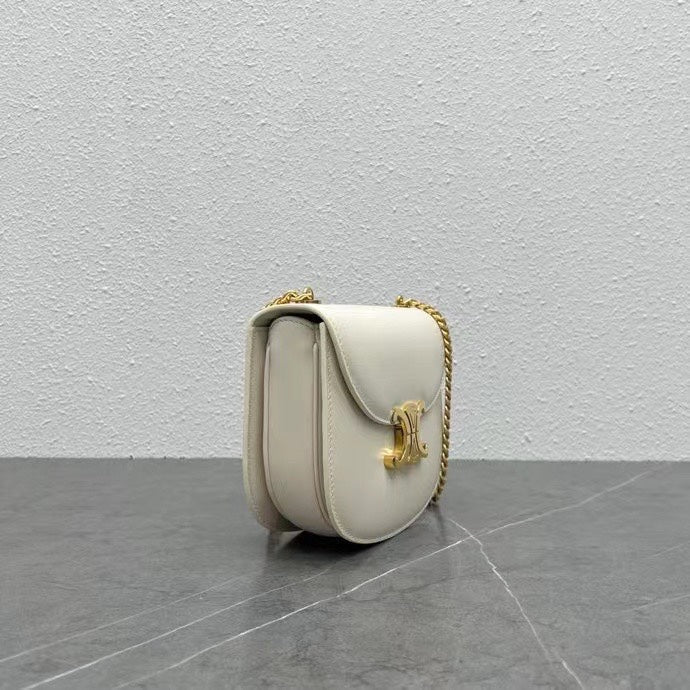 Celine Chain Besace Clea Bag Triomphe White Calfskin GHW