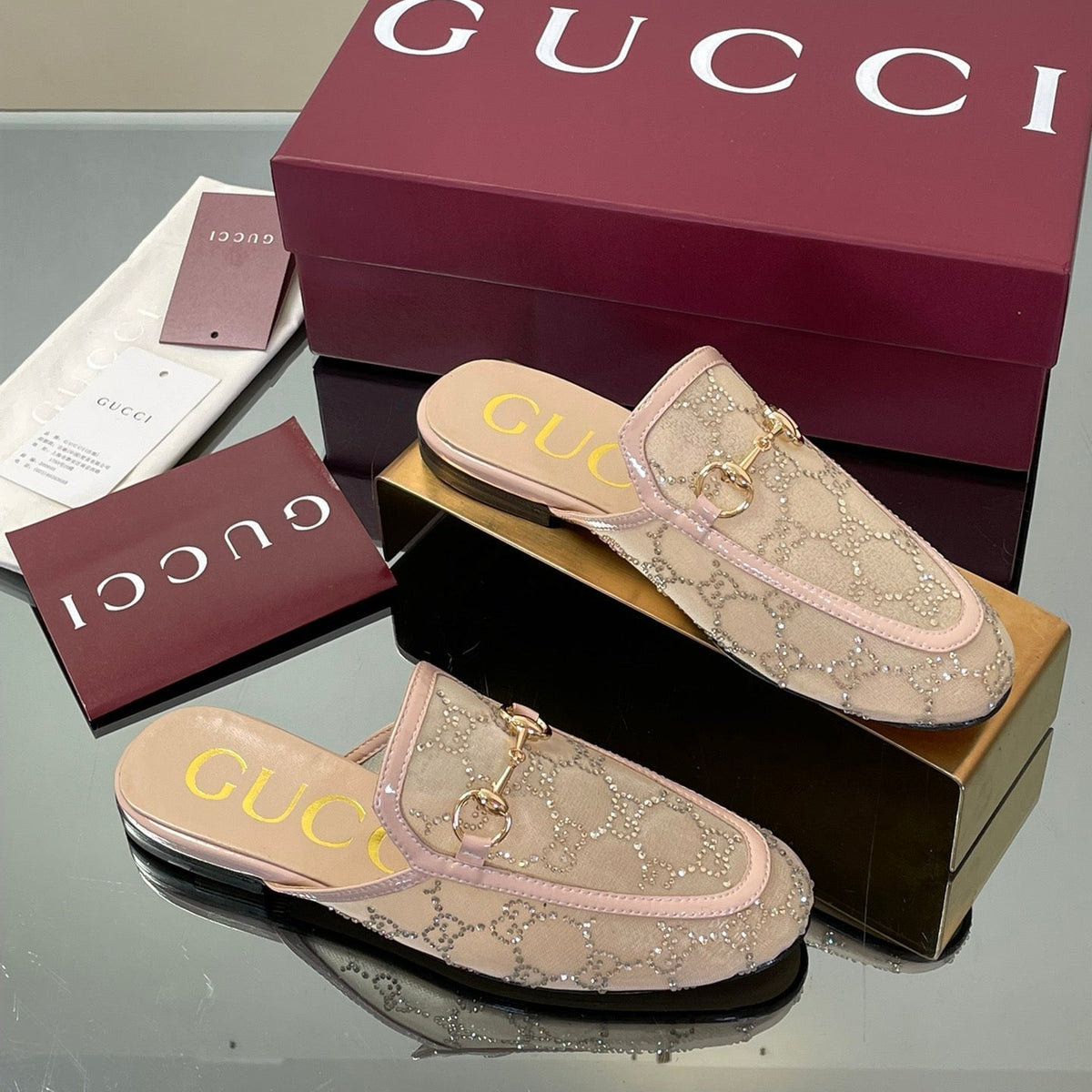 GC 25 Mule In Light Pink Hard Mesh And Lambskin