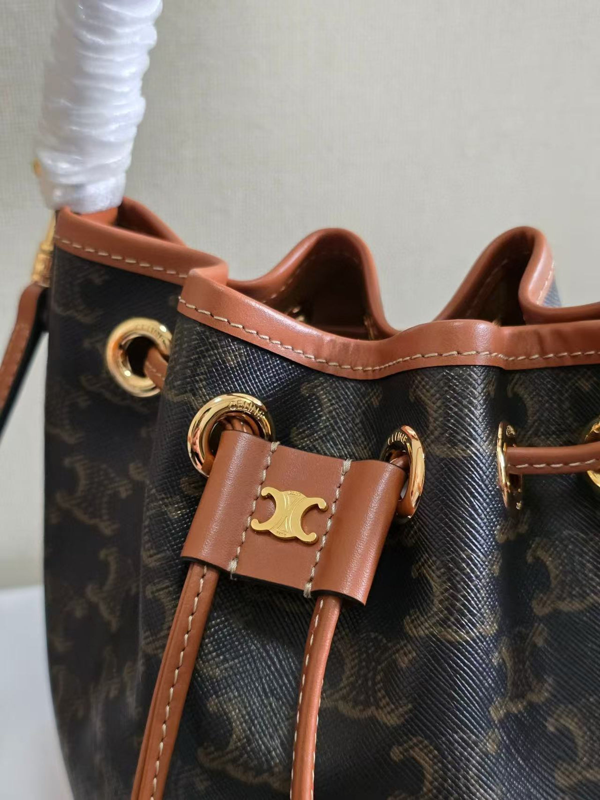 Celine Clara Bag 19 Black Brown Canvas Calfskin