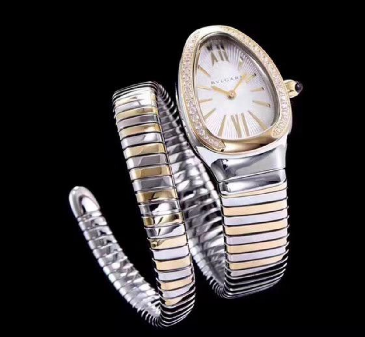 SERPENTI TUBOGAS 35MM PINK GOLD SILVER DIAMOND BEZEL