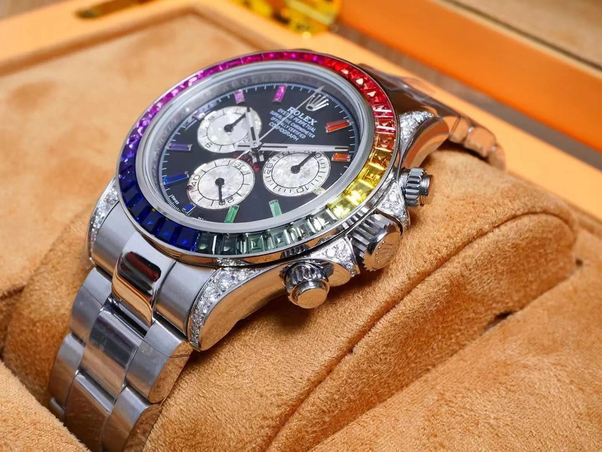 Rolex Daytona 40mm Stainless Steel Rainbow Case Black Dial