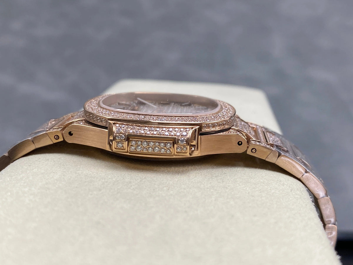 Patek Philippe Nautilus 35mm Diamond Dial Pink Gold Full Diamond