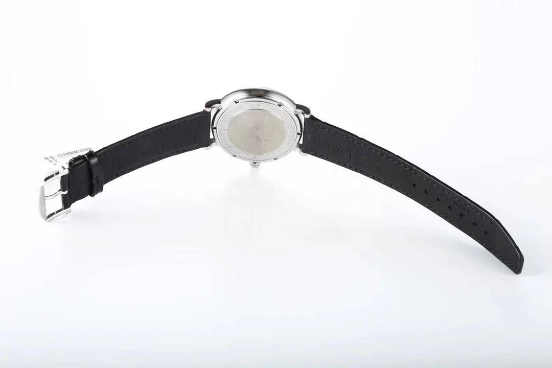 IWC Portofino 40mm White Dial Blue Numerals Black Leather