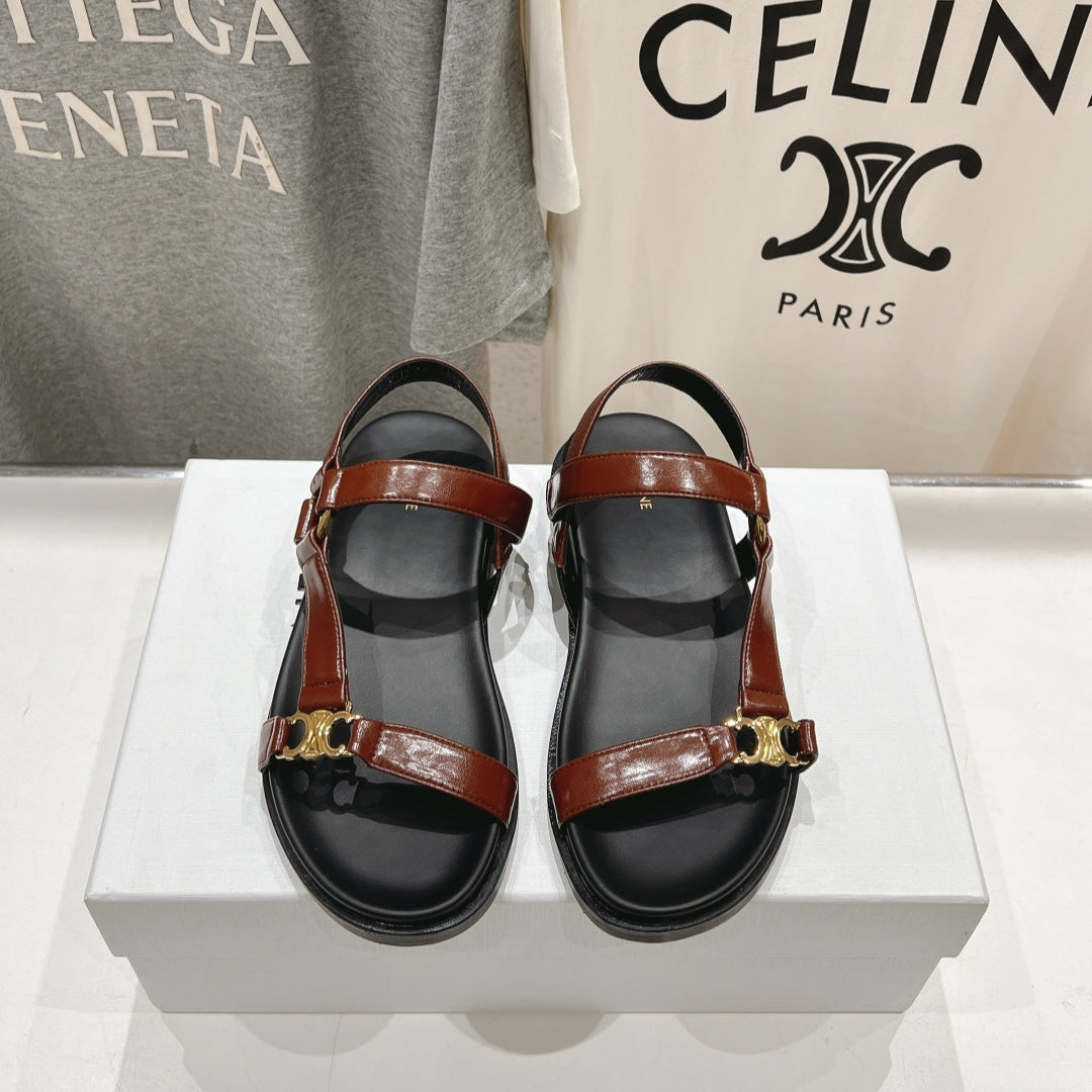 CELINE MAUD SANDAL WITH TRIOMPHE DEEP BROWN COWHIDE 236756