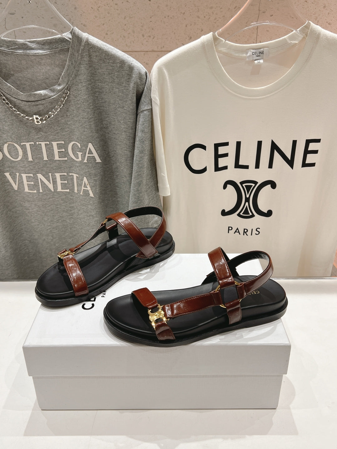 CELINE MAUD SANDAL WITH TRIOMPHE DEEP BROWN COWHIDE 236756