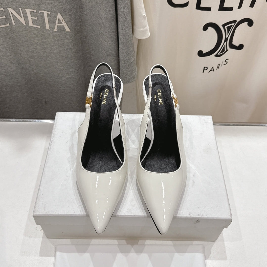 Celine 25C Slingback Pump White Patent Leather 236768