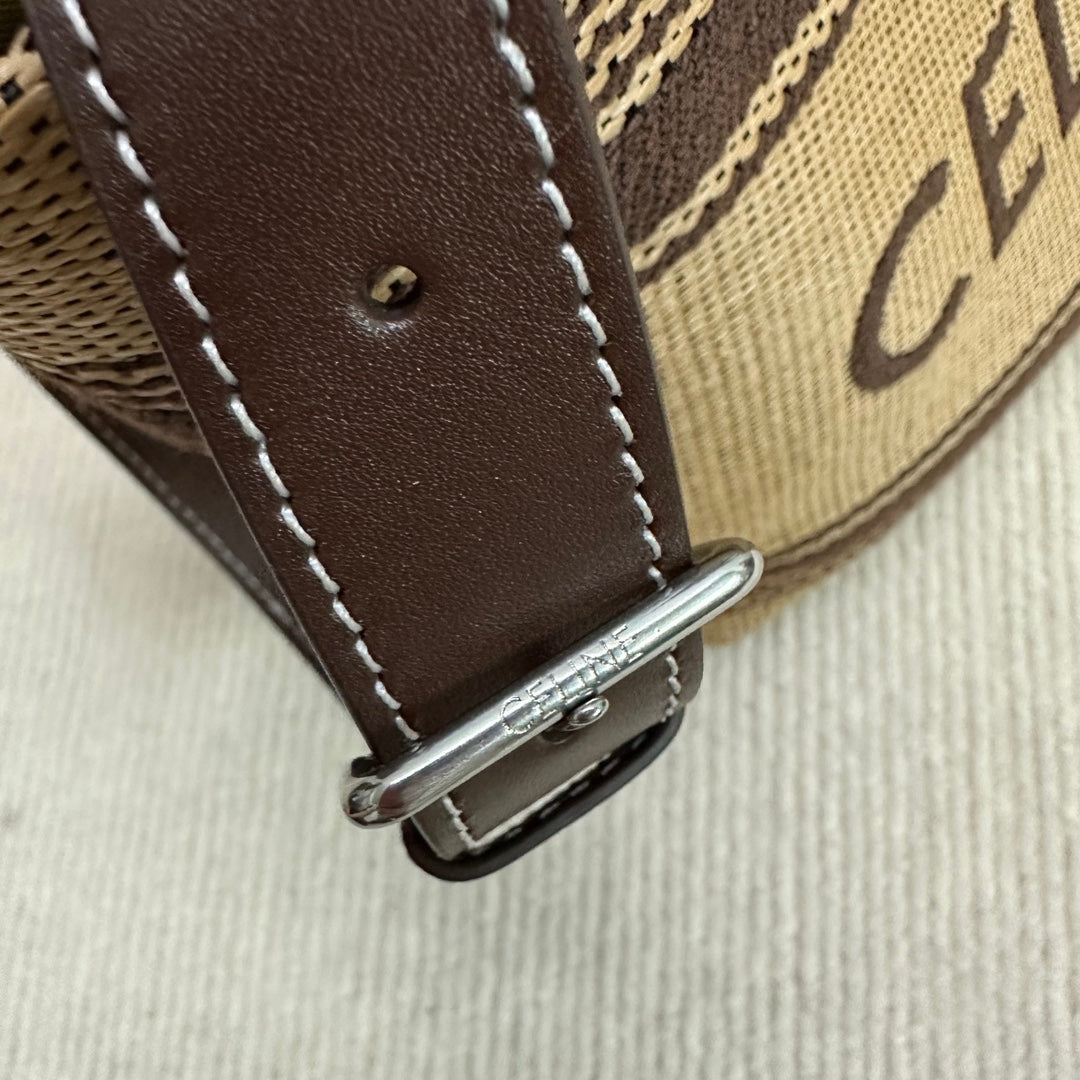 Celine Mini Cabas 23cm Chocolate Calfskin Dark Beige Textile