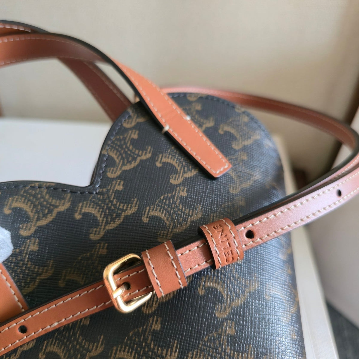 Celine 2025 Heart-Shaped Bag 19cm Black Tan Canvas Calfskin 276287