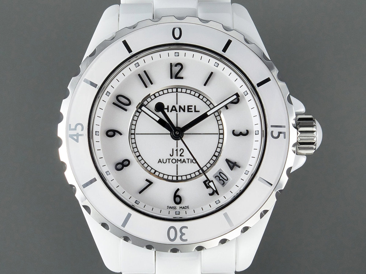 J12 Date Automatic White Ceramic Black Numerals White Dial