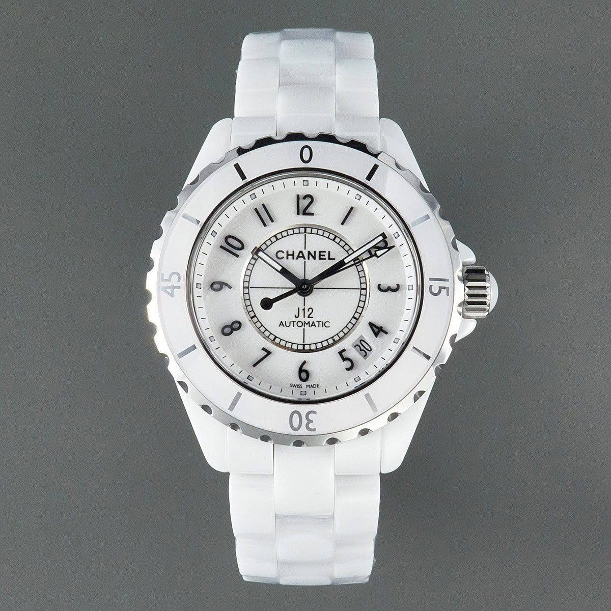 J12 Date Automatic White Ceramic Black Numerals White Dial