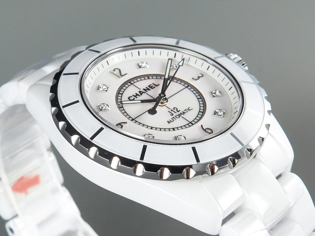 J12 Automatic White Ceramic Black Diamond Numerals Mop Dial