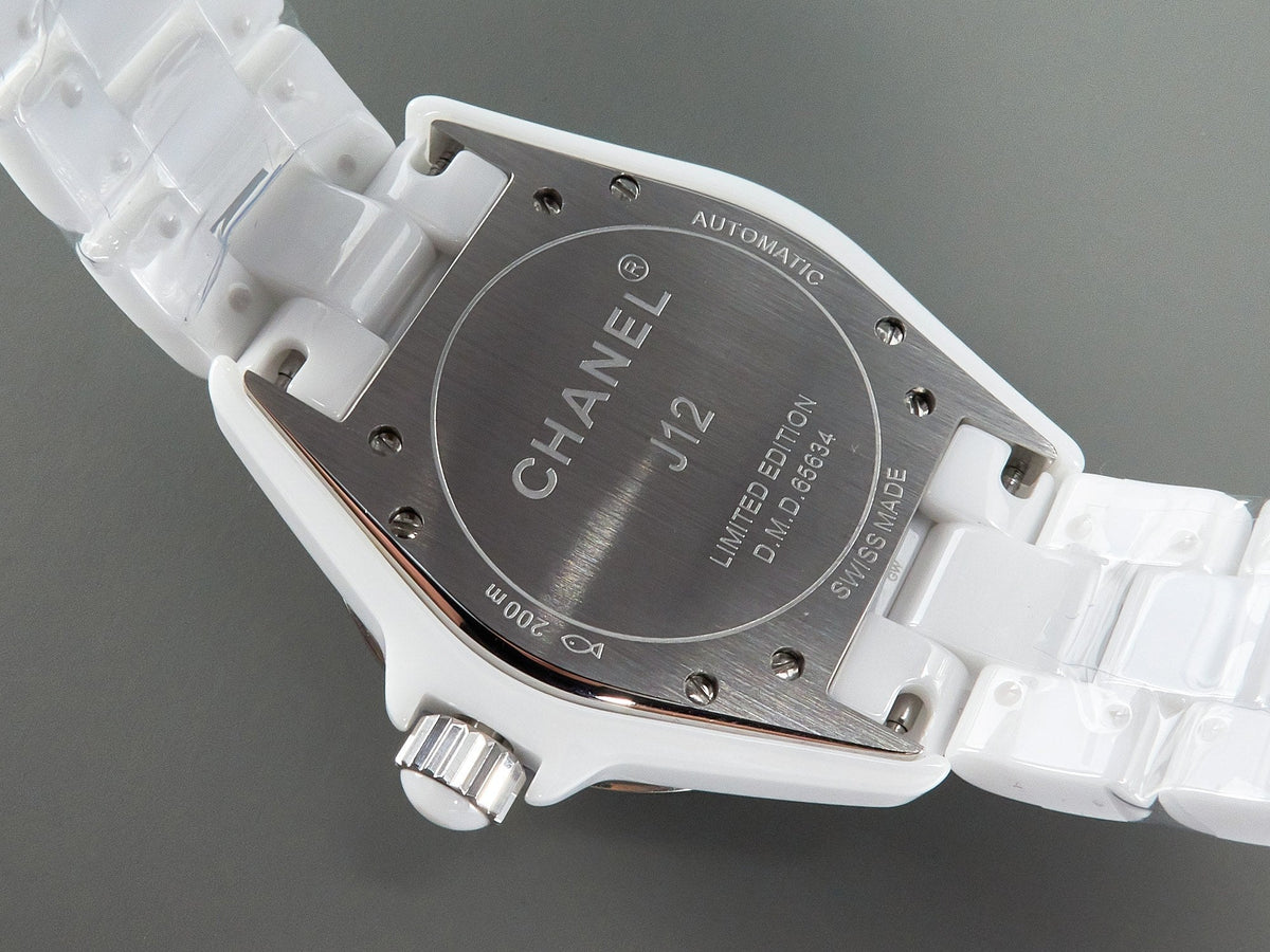 J12 Automatic White Ceramic Pink Diamond Numerals White Dial