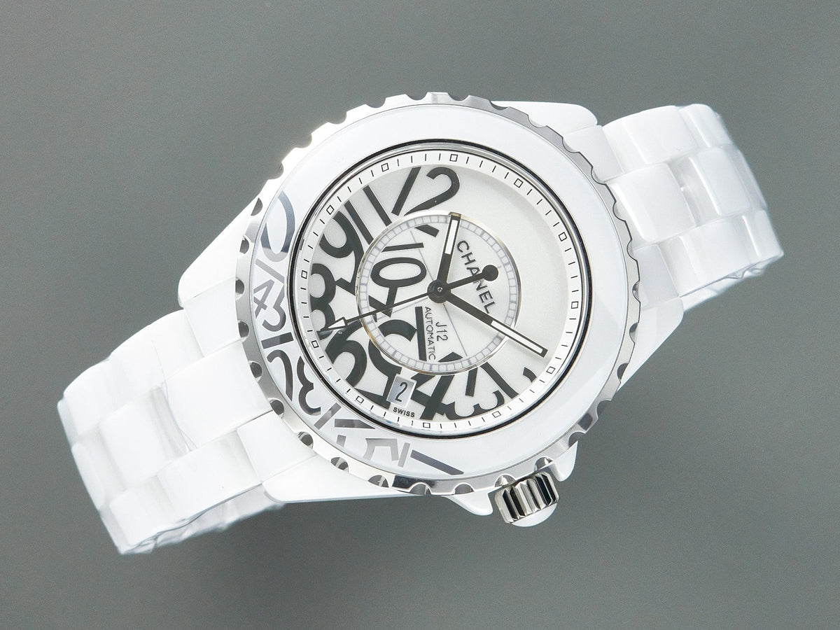 J12 Date 38mm Automatic White Ceramic Stainless Graffiti Limited