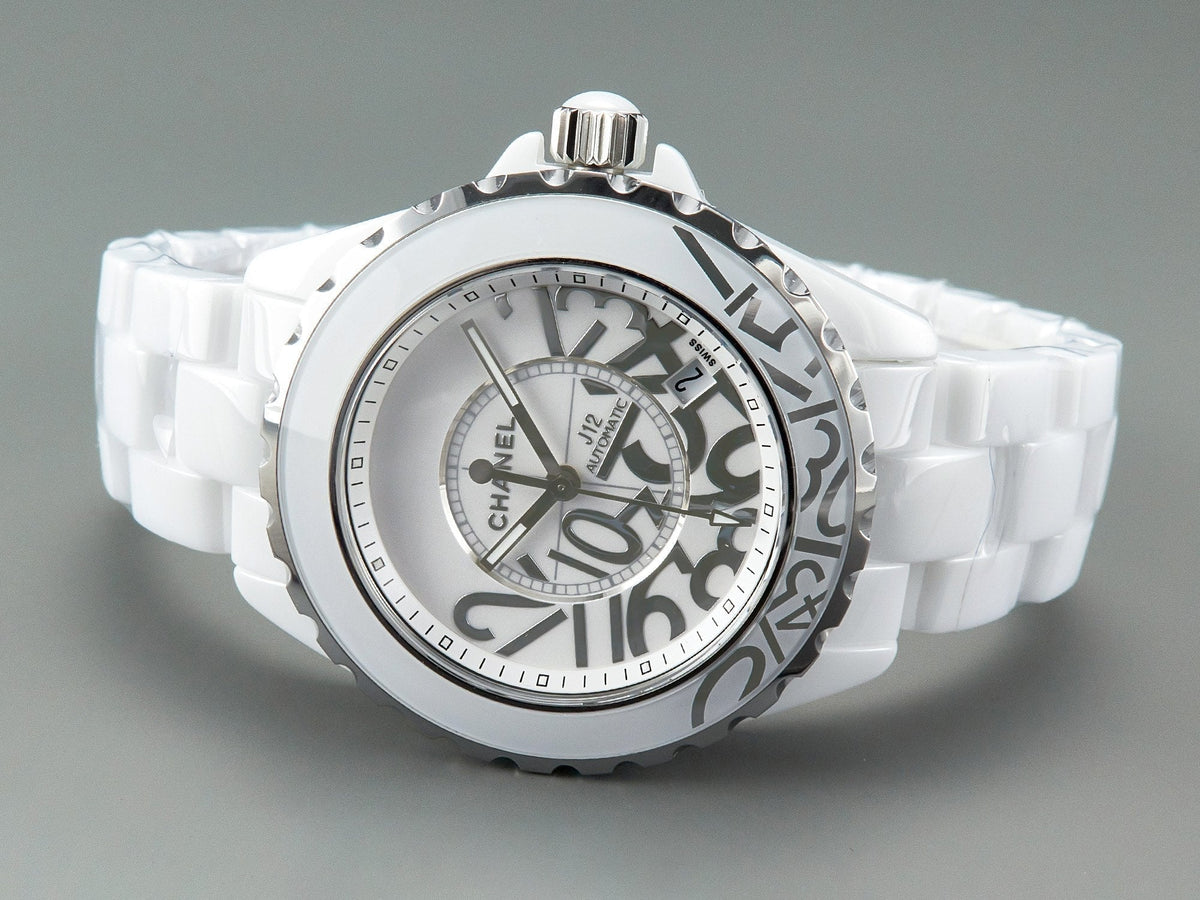 J12 Date 38mm Automatic White Ceramic Stainless Graffiti Limited