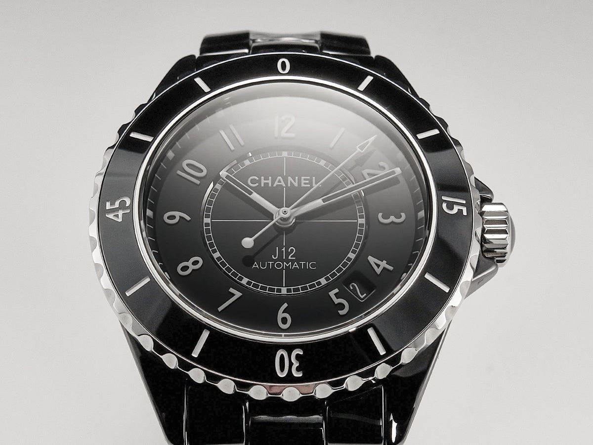 J12 Date Automatic Black Ceramic White Numerals Black Dial Black Steel Hands