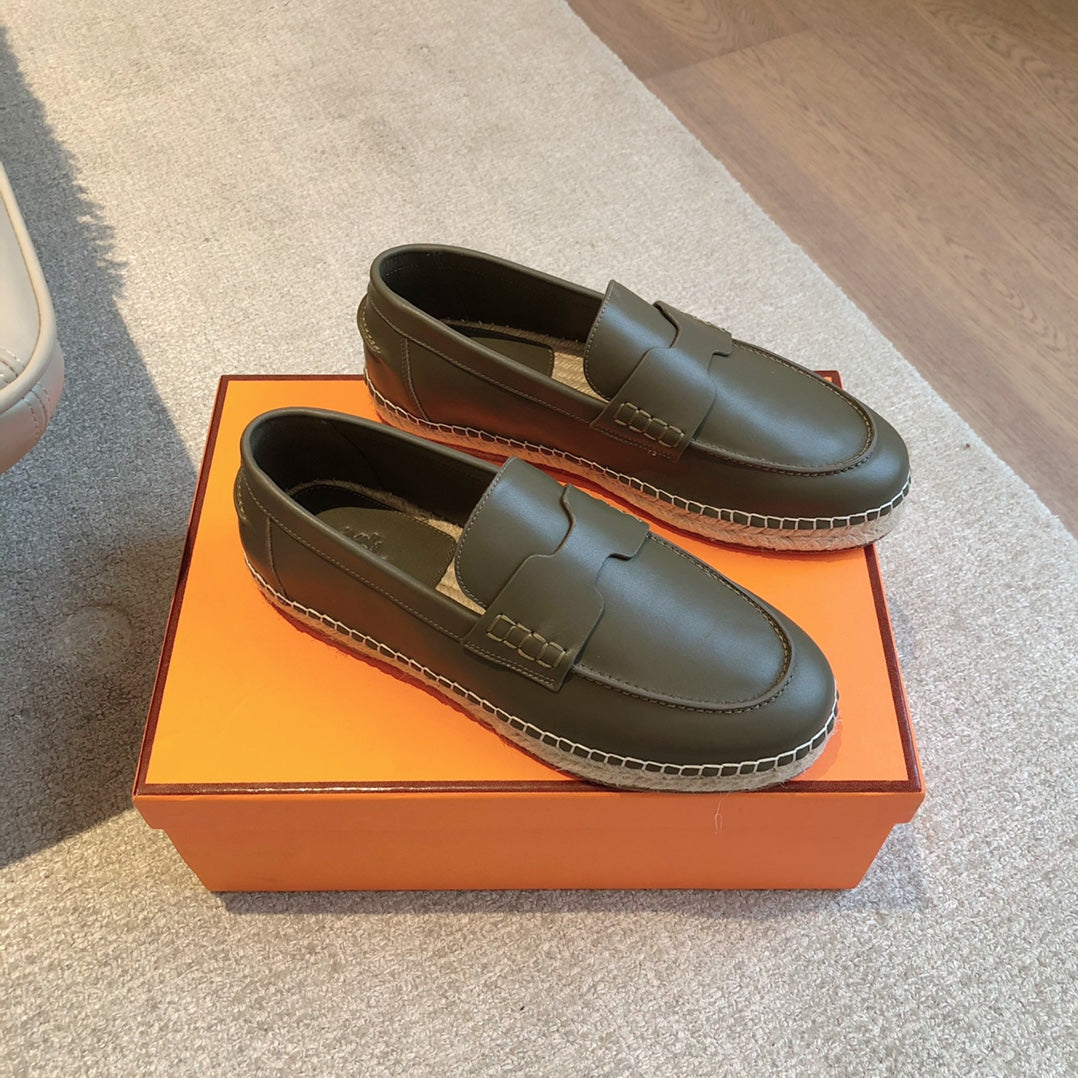 HM Trip Espadrille Olive Calfskin