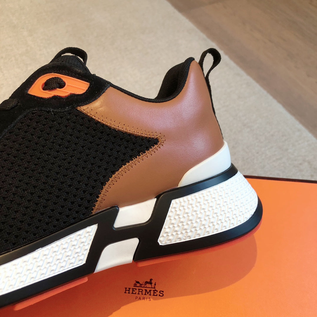 HM Heros Sneaker In Black White Mix Brown Orange Calfskin And Mesh Fabric 970868