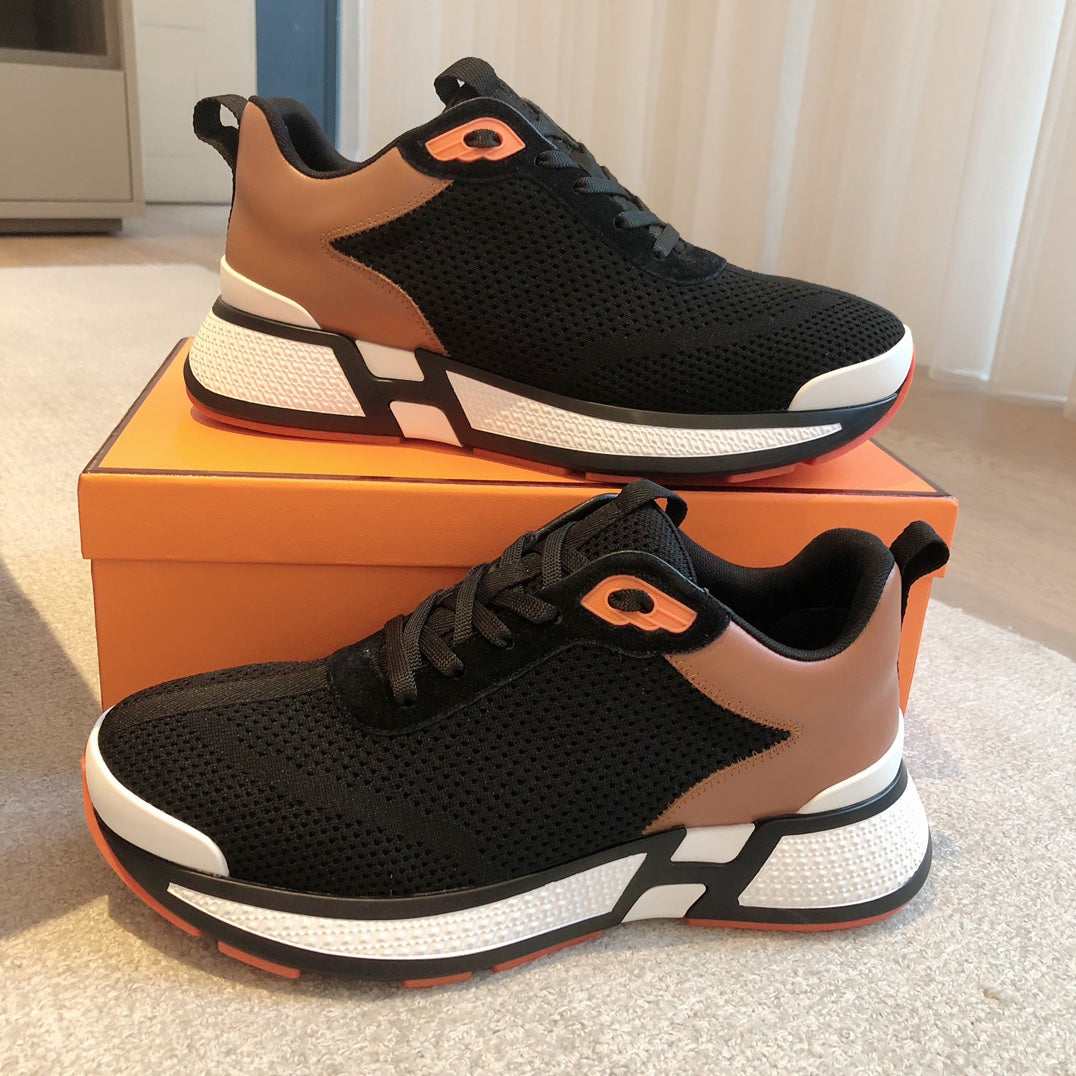 HM Heros Sneaker In Black White Mix Brown Orange Calfskin And Mesh Fabric 970868