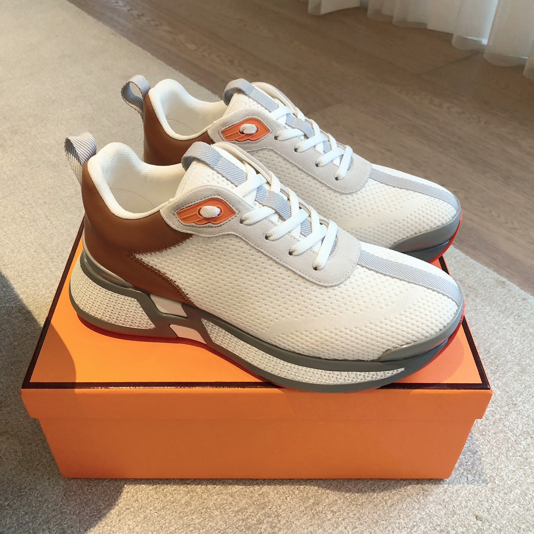 HM Heros Sneaker In White Grey Mix Brown Orange Calfskin And Mesh Fabric 970869