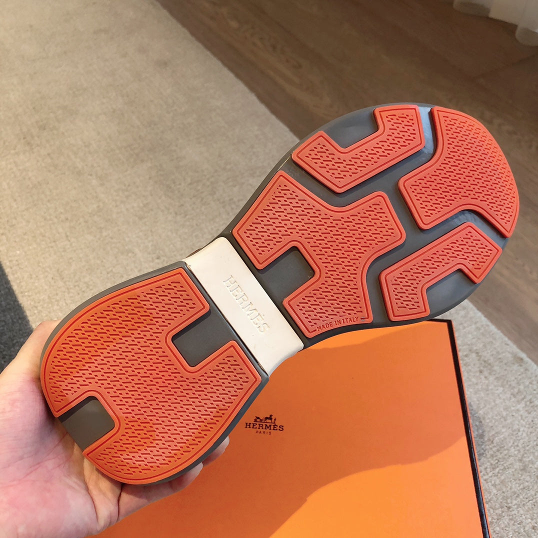 HM Heros Sneaker In White Grey Mix Brown Orange Calfskin And Mesh Fabric 970869