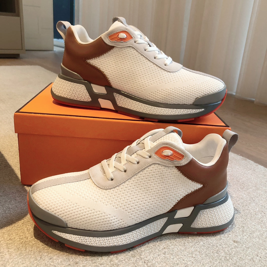 HM Heros Sneaker In White Grey Mix Brown Orange Calfskin And Mesh Fabric 970869