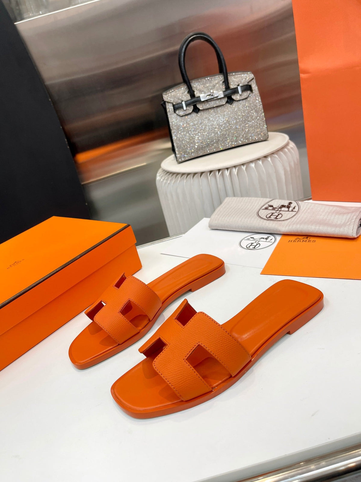 0ran sandal orange swift calfskin