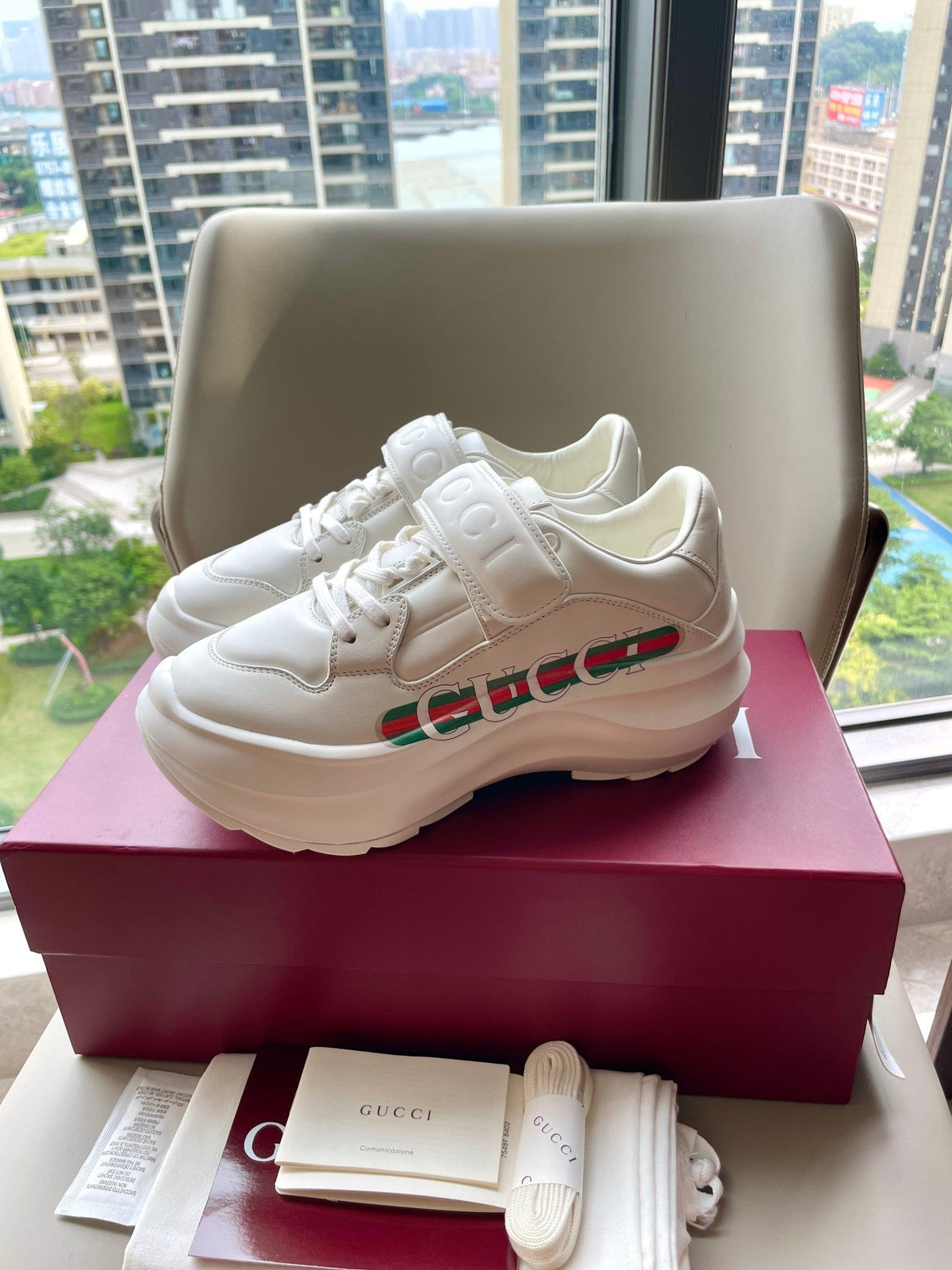 GG 26 Platform Sneaker White Red Sheepskin 632852