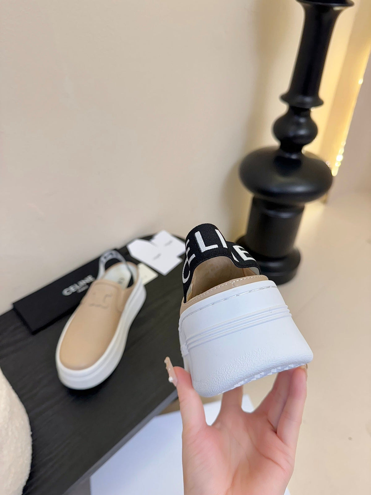 CELINE Block Wedge Mule Cream Calfskin 235719