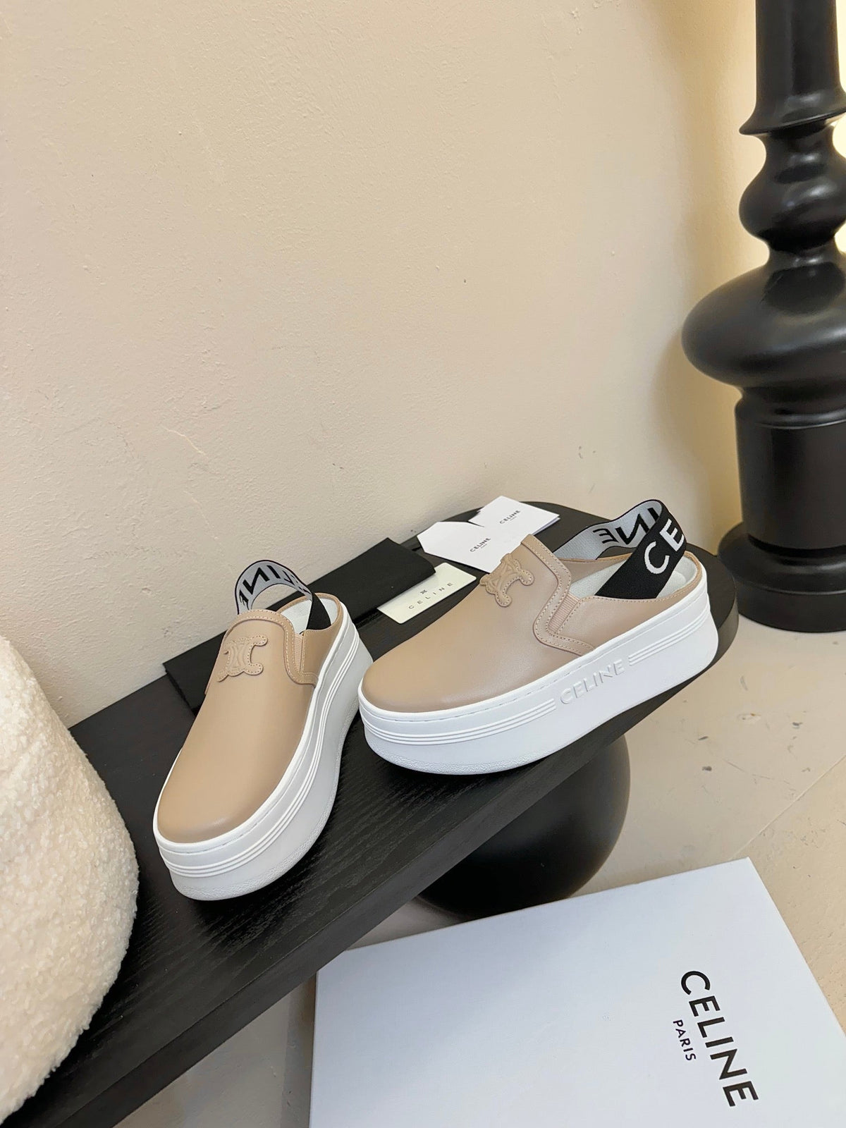CELINE Block Wedge Mule Cream Calfskin 235719
