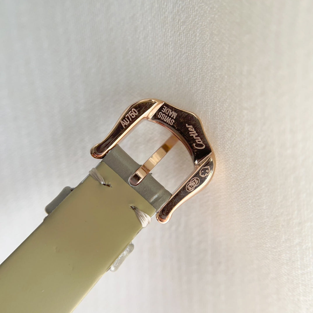 Vintage Baignoire 21mm Pink Gold Diamond Case Khaki Leather