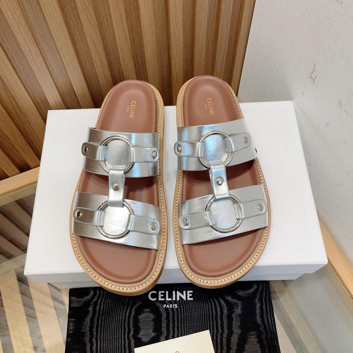 DAD SANDALS SILVER BROWN CALFSKIN