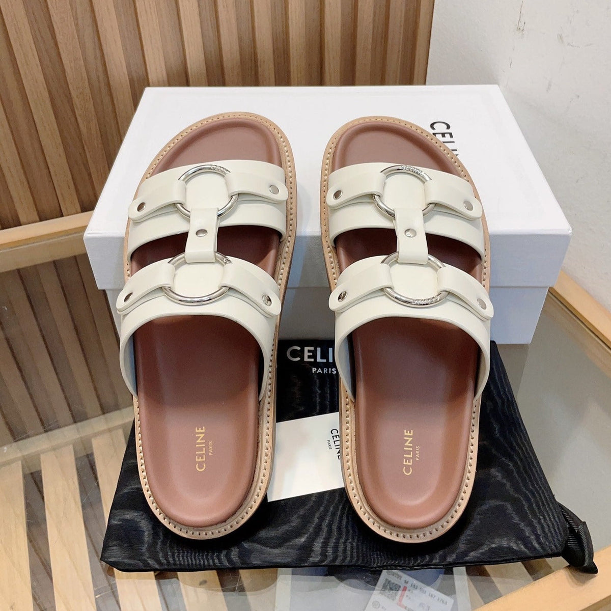 DAD SANDALS WHITE BROWN CALFSKIN