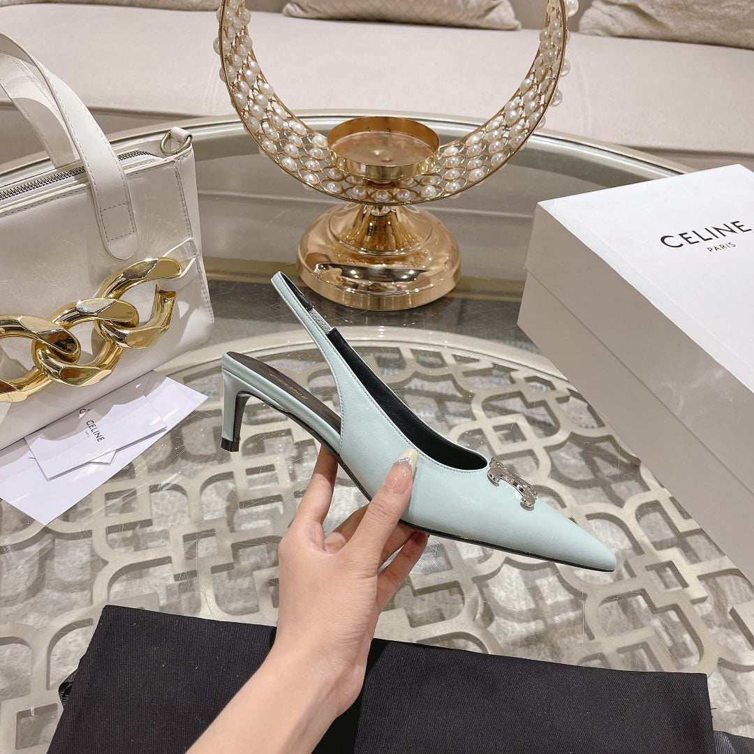 HIGH SLINGBACK 5 CM IN POWDER BLUE CALFSKIN