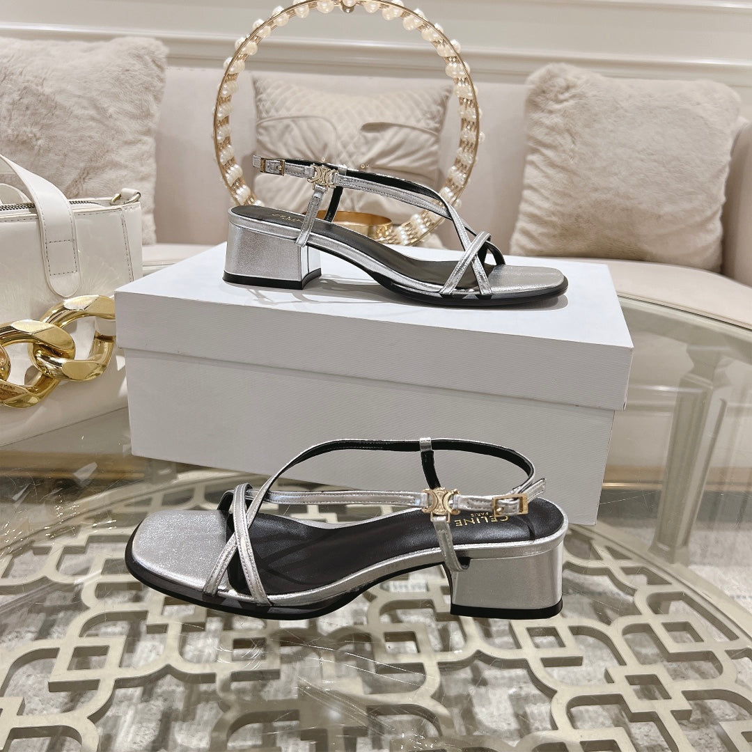 HIGH SANDAL 45MM IN SILVER LAMBSKIN