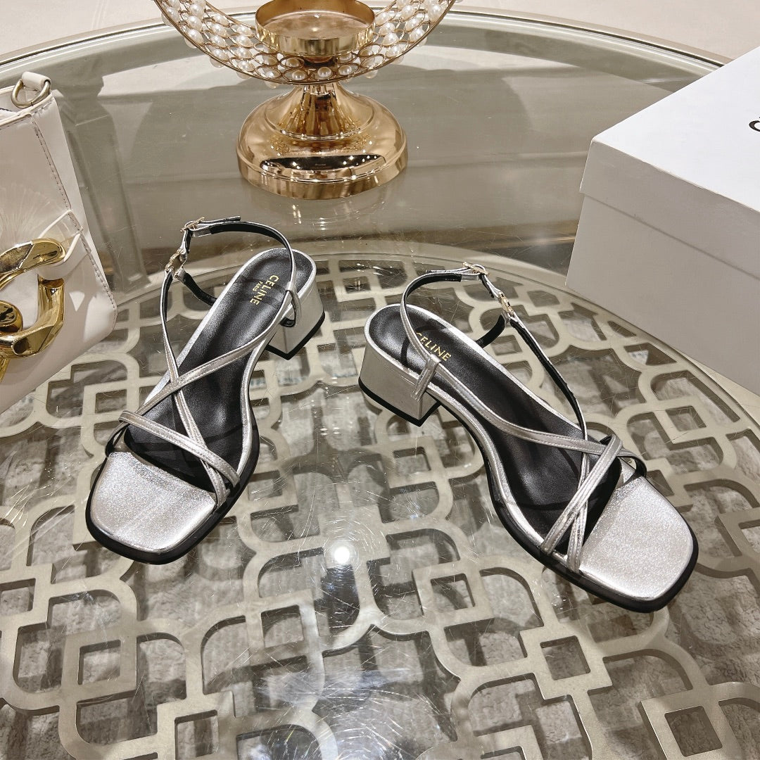 HIGH SANDAL 45MM IN SILVER LAMBSKIN