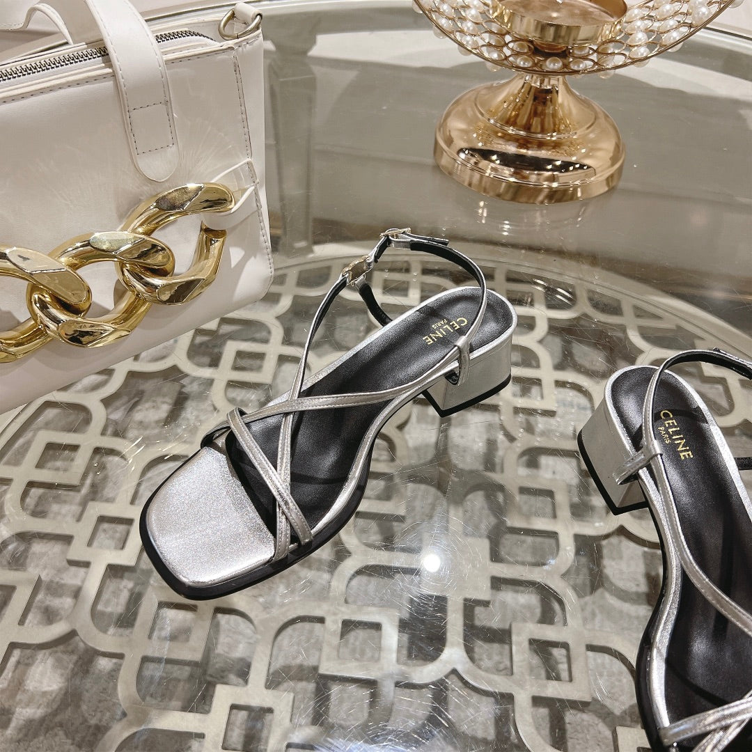 HIGH SANDAL 45MM IN SILVER LAMBSKIN