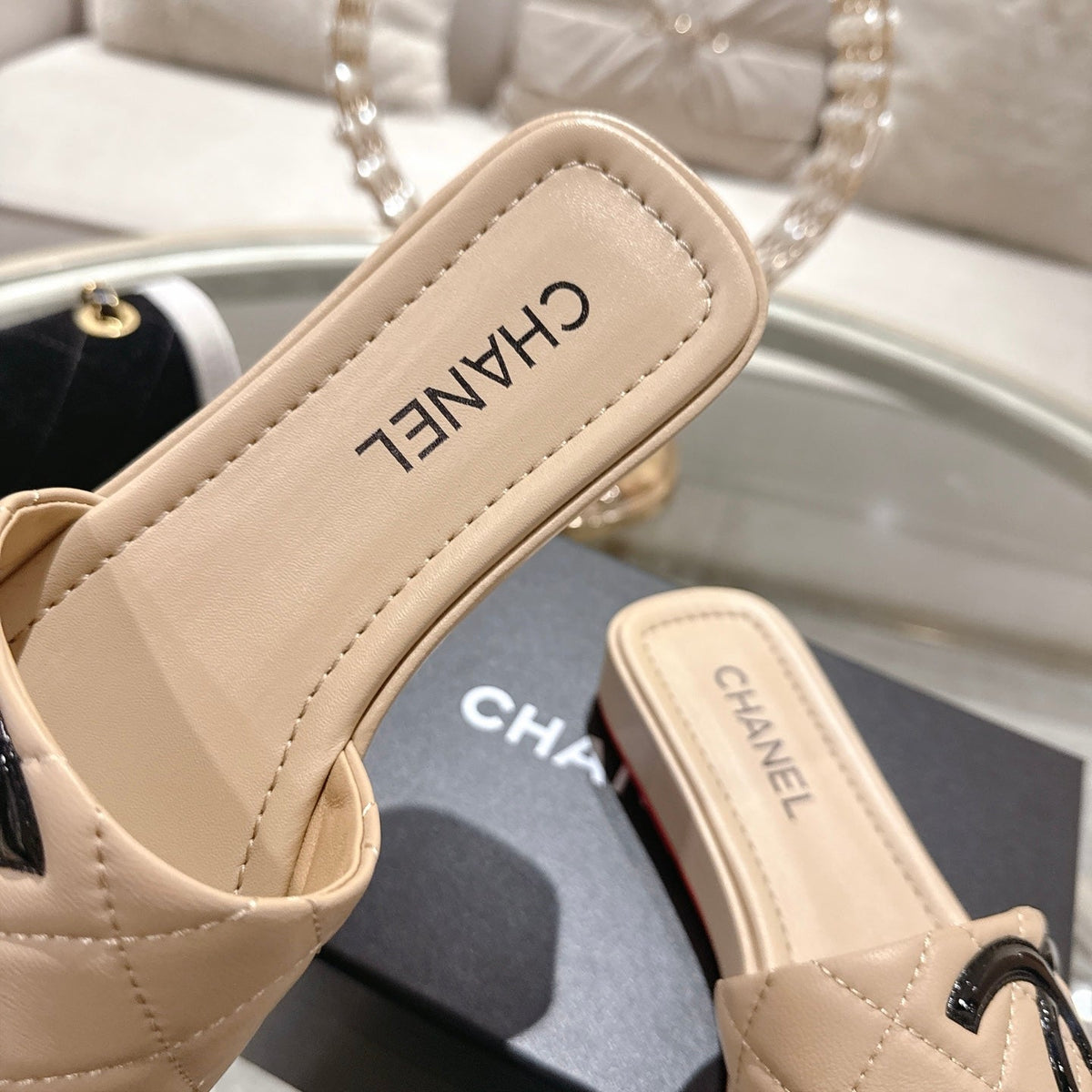 CC 26s Platform Slippers Beige Sheepskin 627070