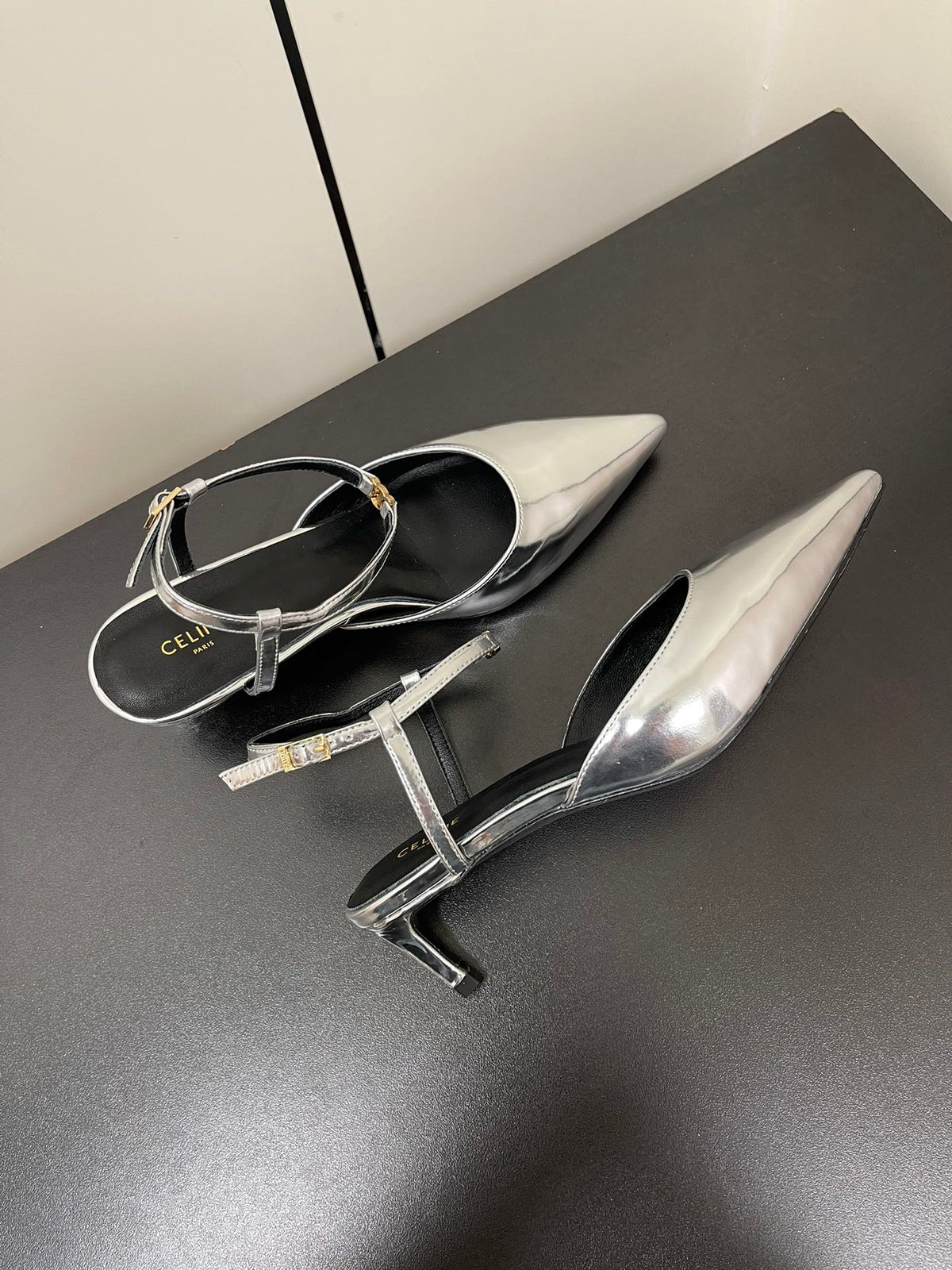 MORRAINE SLINGBACK PUMPS IN SILVER CALFSKIN