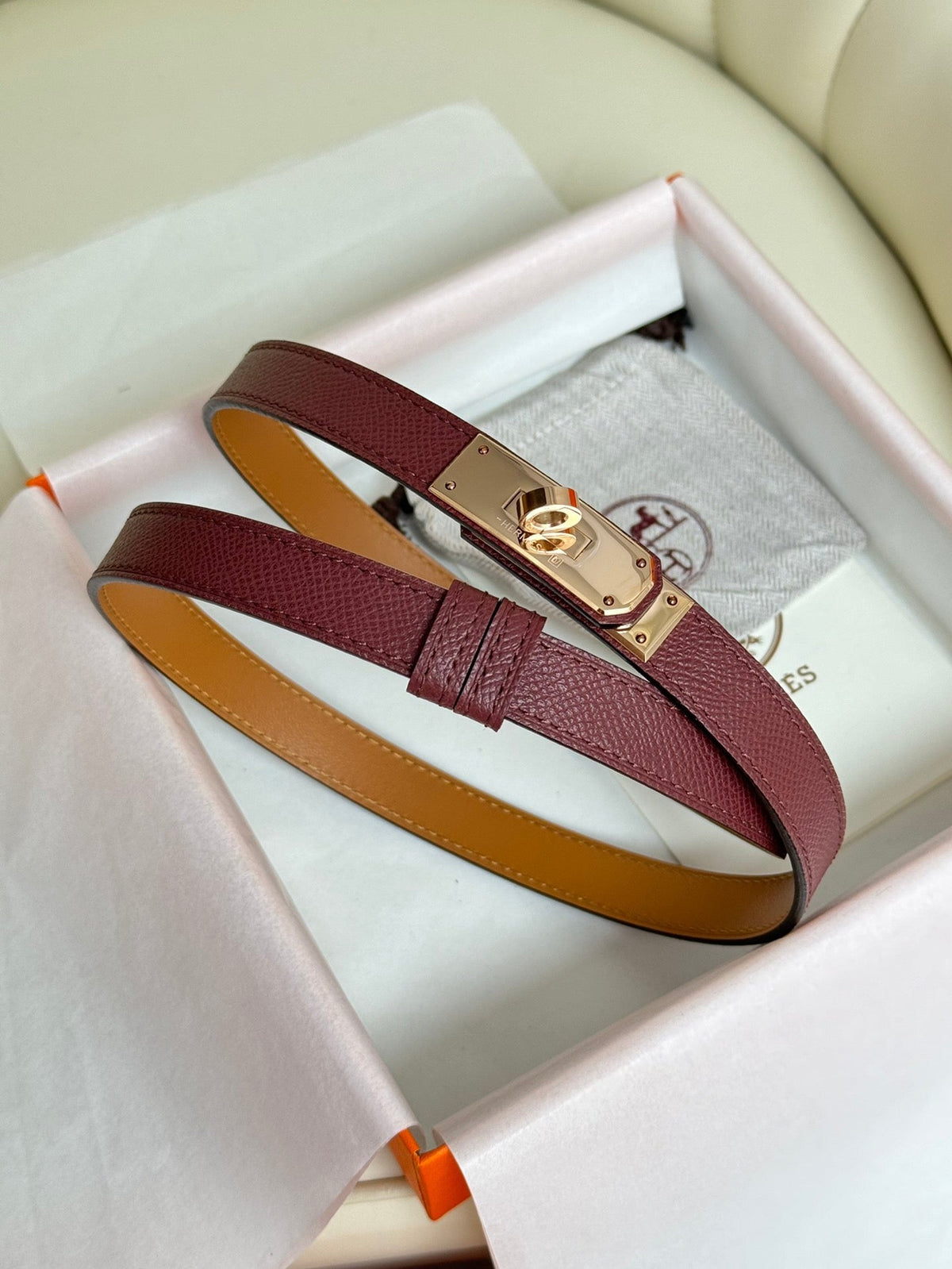 HM Kelly Belt 18mm Burgundy Epsom Leather