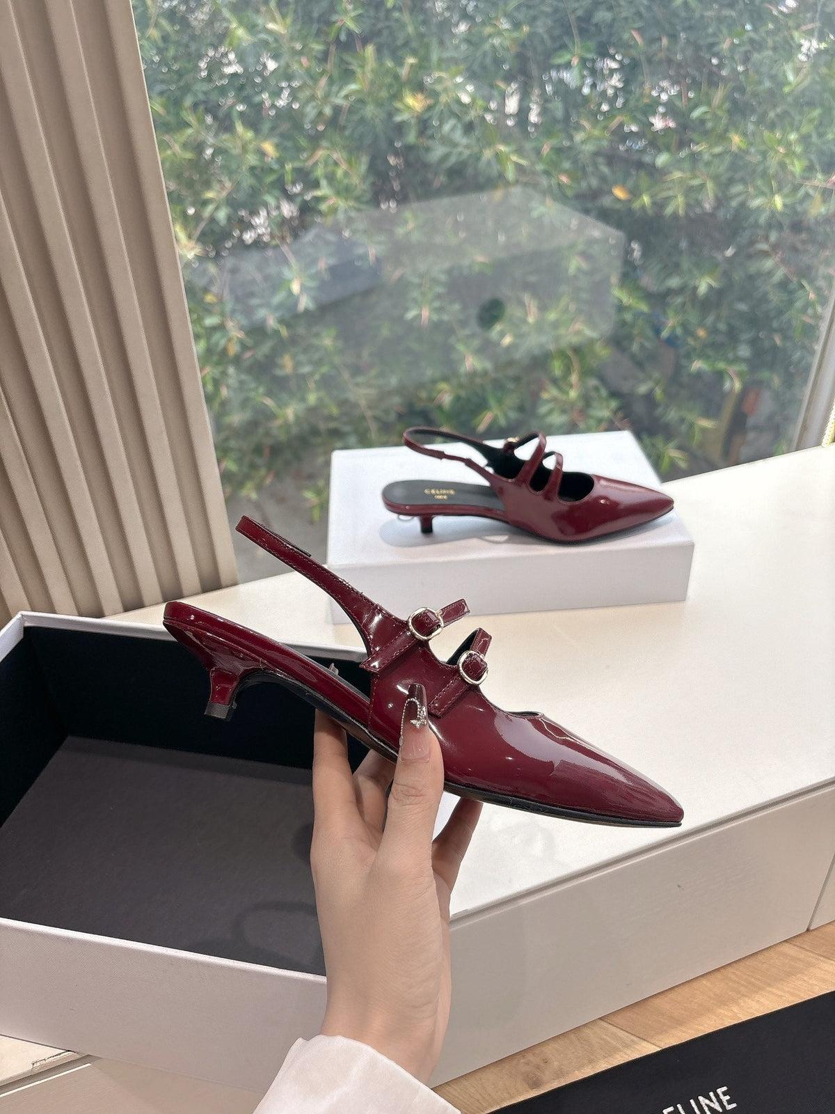 CELINE Slingback Red Patent Leather 285947