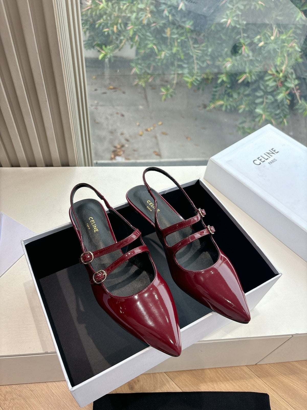 CELINE Slingback Red Patent Leather 285947